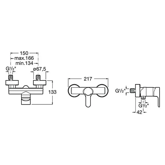 Roca Atis Grifo monomando de ducha - Cromo, Brillante - Dibujo técnico