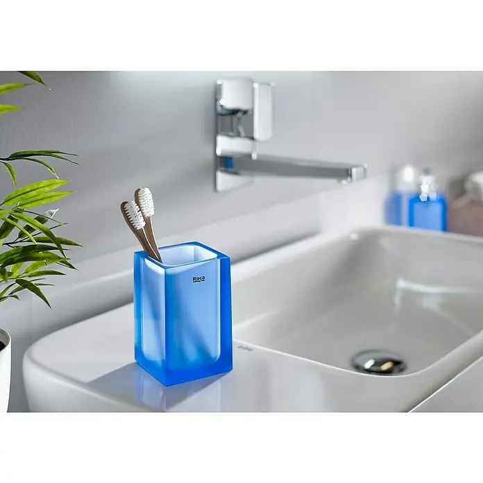 Roca Ice Vaso de encimera - Poliresina, Azul - Foto ambiente
