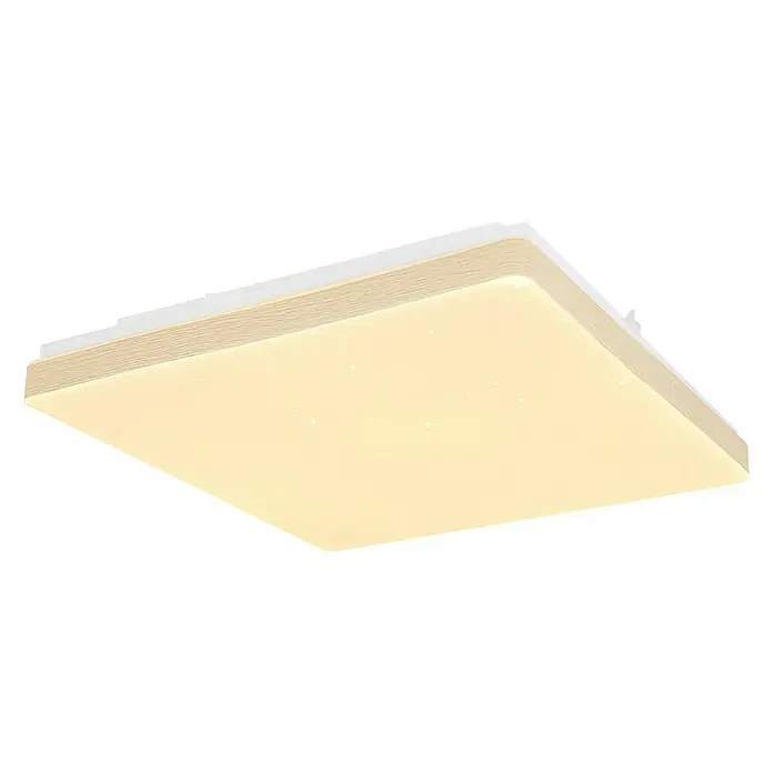 Globo LED-Deckenleuchte Raina - 12 W, L x B x H: 33 x 33 x 6 cm, Weiß/Holzoptik, Warmweiß - Diagonale Ansicht