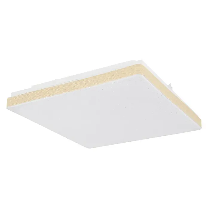 Globo LED-Deckenleuchte Raina - 12 W, L x B x H: 33 x 33 x 6 cm, Weiß/Holzoptik, Warmweiß - Diagonale Ansicht