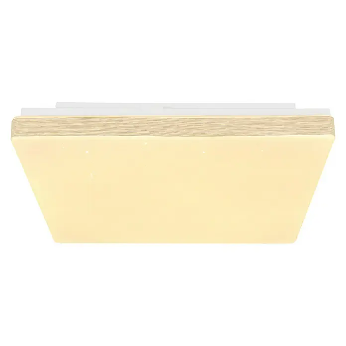 Globo LED-Deckenleuchte Raina - 12 W, L x B x H: 33 x 33 x 6 cm, Weiß/Holzoptik, Warmweiß - Diagonale Ansicht