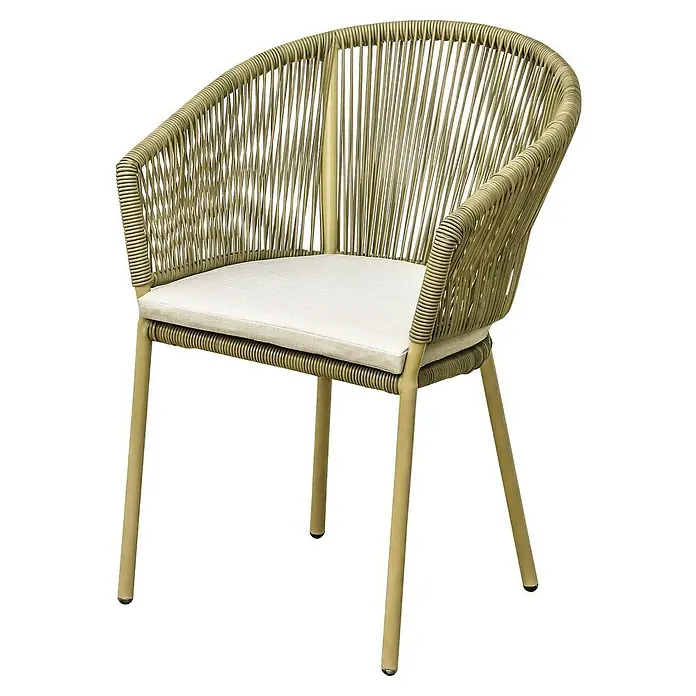 Sunfun Gartensessel Lisa - B x T x H: 62 x 58 x 88 cm, Braun, Beige, Stapelbar - Diagonale Ansicht