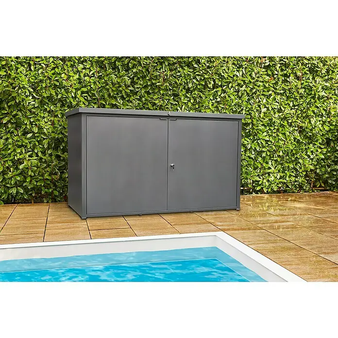 Sunfun Garten-Aufbewahrungsbox - L x B x H: 206 x 111 x 122 cm, Anthrazit - Stimmungsaufnahme