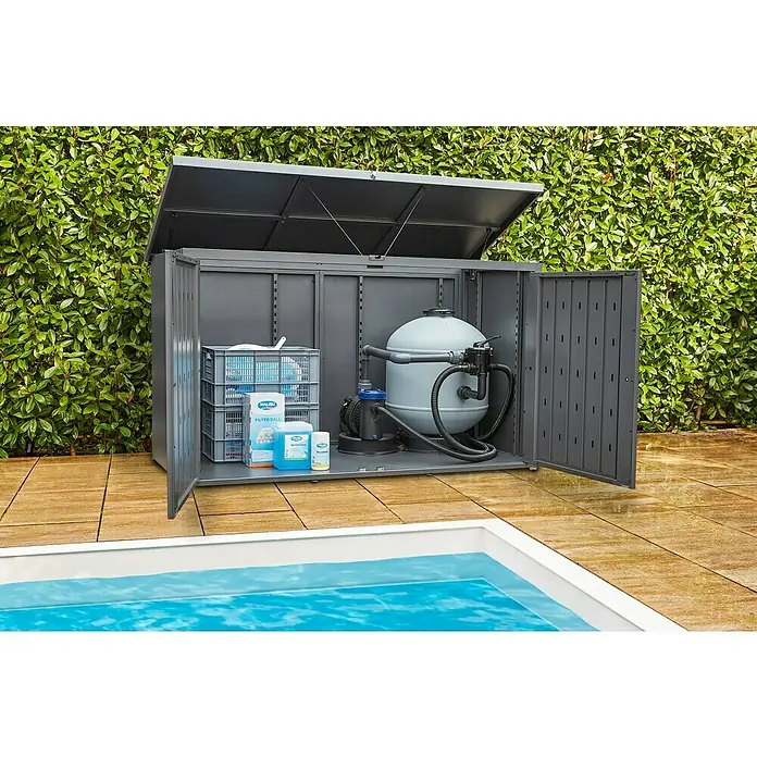Sunfun Garten-Aufbewahrungsbox - L x B x H: 206 x 111 x 122 cm, Anthrazit - Stimmungsaufnahme