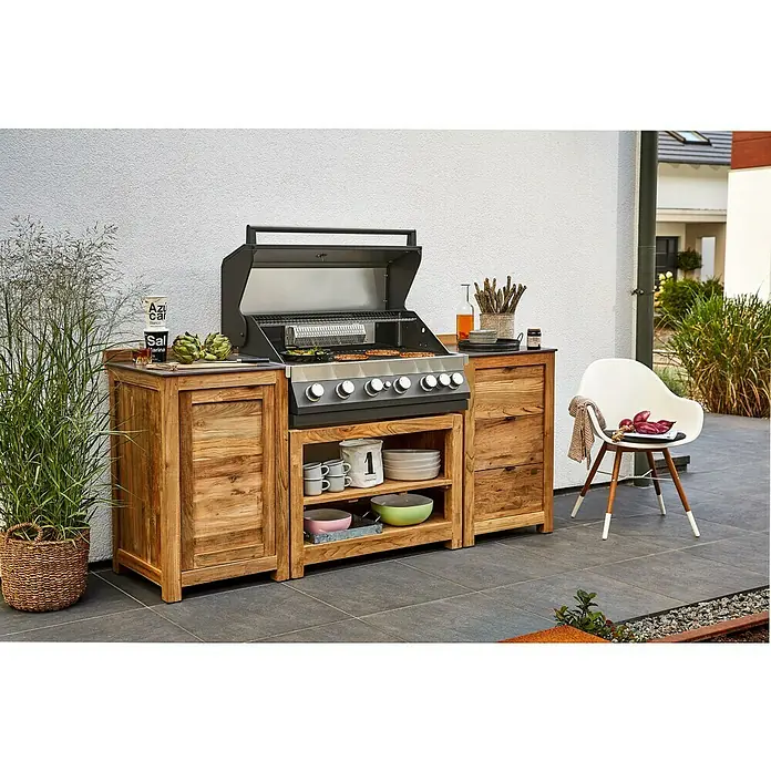 Kingstone Gasgrillküche The Quad Six 605 - Anzahl Brenner: 6, Hauptgrillfläche: 89,2 x 45 cm, 21 kW, Material Rost: Gusseisen - Stimmungsaufnahme