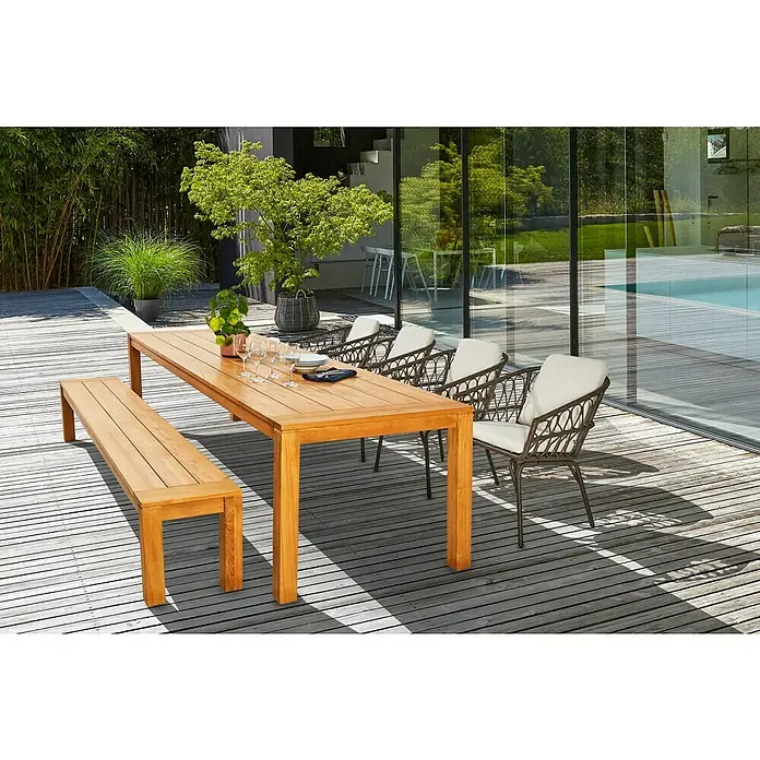 Sunfun Laura Gartentisch - L x B x H: 300 x 100 x 76 cm, Helles Teakholz - Stimmungsaufnahme