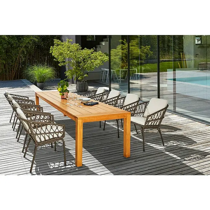 Sunfun Laura Gartentisch - L x B x H: 300 x 100 x 76 cm, Helles Teakholz - Stimmungsaufnahme