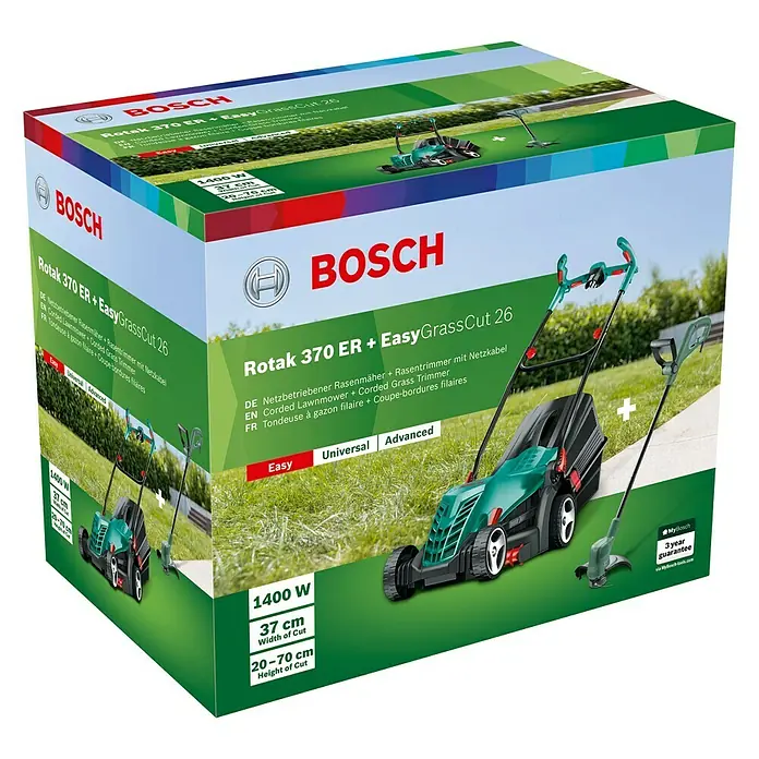 Bosch Cortacésped eléctrico Rotak 370 + Recortabordes EasyGrassCut 26 - 1.400 W, Ancho de corte: 37 cm - Vista angular