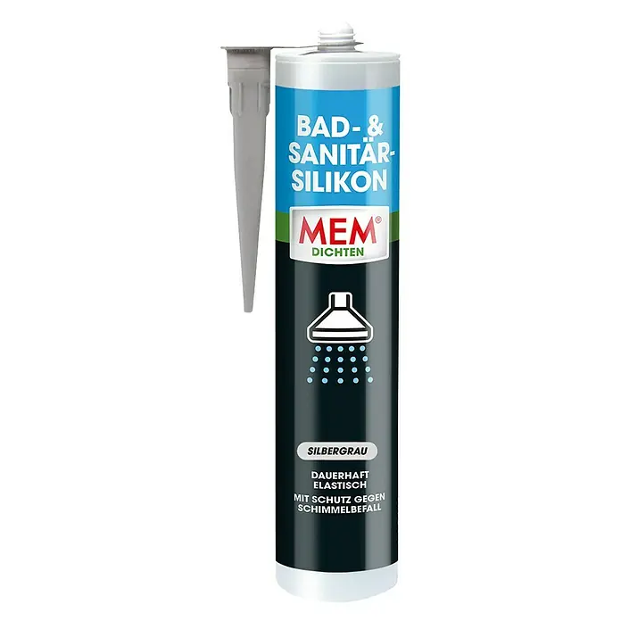 MEM Silikon Bad- & Sanitär-Silikon - Silbergrau, 300 ml - Vorderansicht