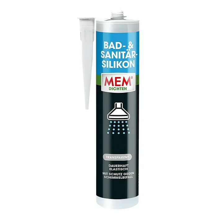 MEM Silikon Bad- & Sanitär-Silikon - Transparent, 300 ml - Vorderansicht