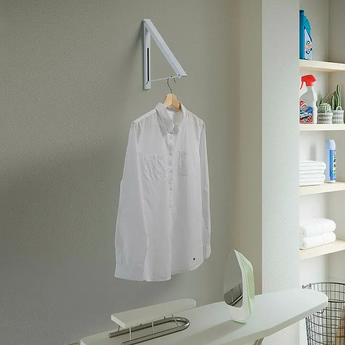 Perchero de puerta y pared plegable - L x An x Al: 30 x 28 x 4 cm, Metal, Blanco - Producto en uso