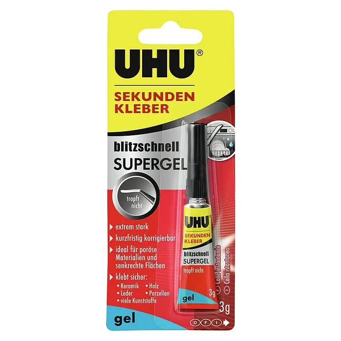 UHU Sekundenkleber Blitzschnell Supergel - 3 g, Tube, Gelartig - Vorderansicht