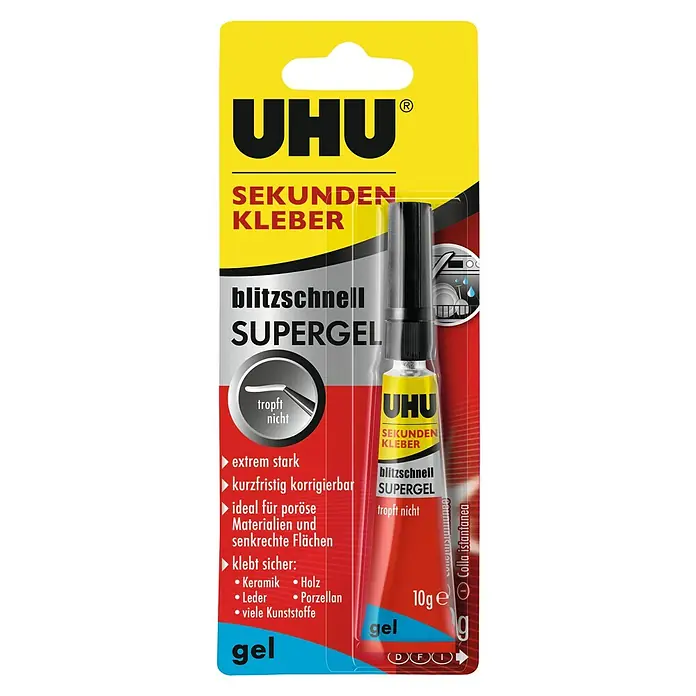 UHU Sekundenkleber Blitzschnell Supergel - 10 g, Tube, Gelartig - Vorderansicht