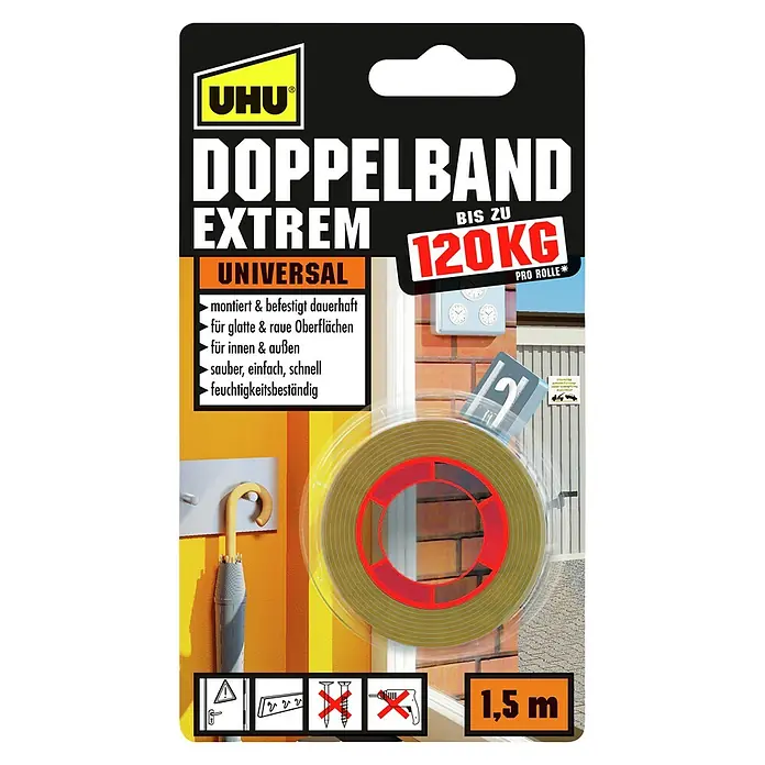 UHU Doppelband Universal Extrem - 1,5 m x 19 mm - Vorderansicht