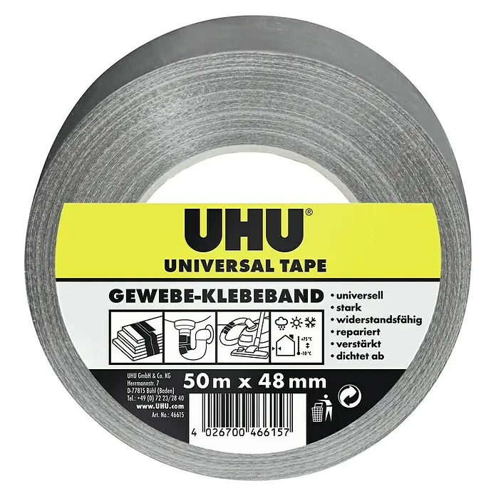 UHU Gewebe-Klebeband Universal - 50 m x 50 mm - Diagonale Ansicht