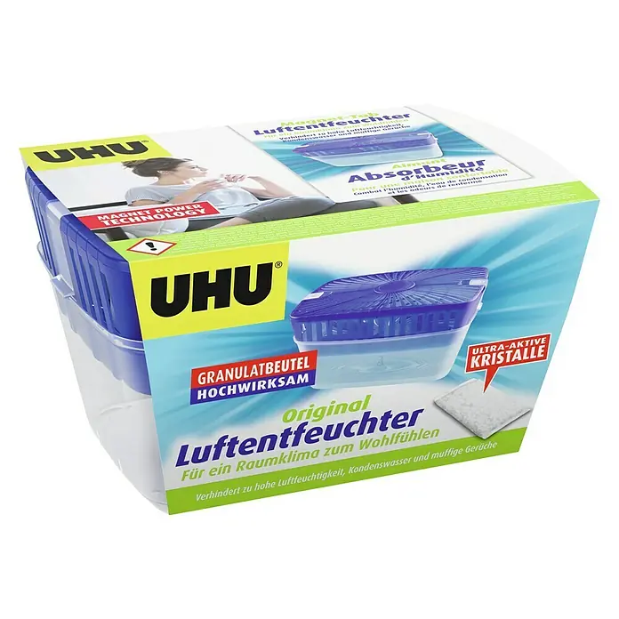UHU Luftentfeuchter Originalpack - 1 x Luftentfeuchter 1.000 g - Diagonale Ansicht