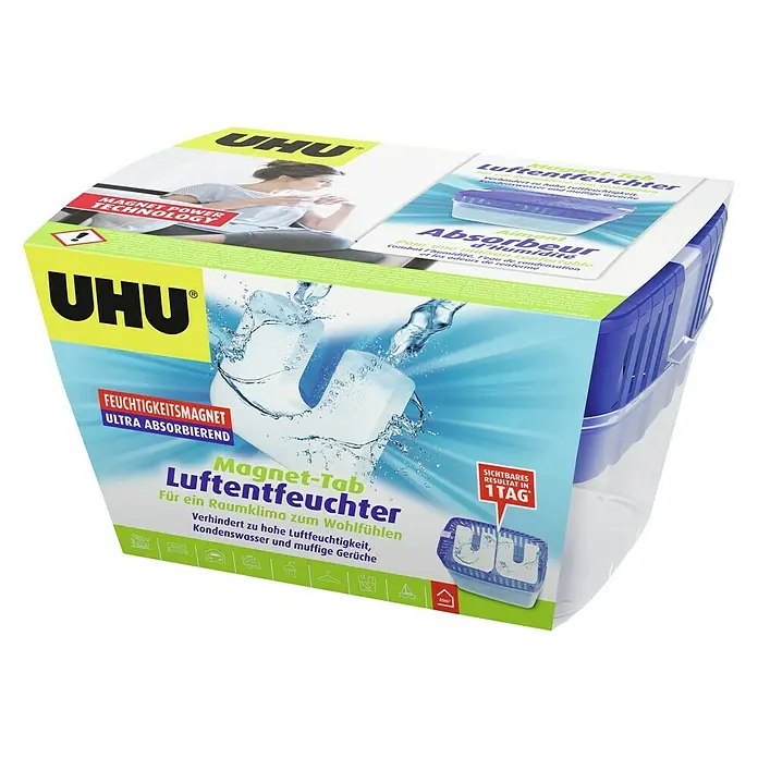 UHU Luftentfeuchter Magnet-Tab - 2 Stk. x 450 g - Diagonale Ansicht