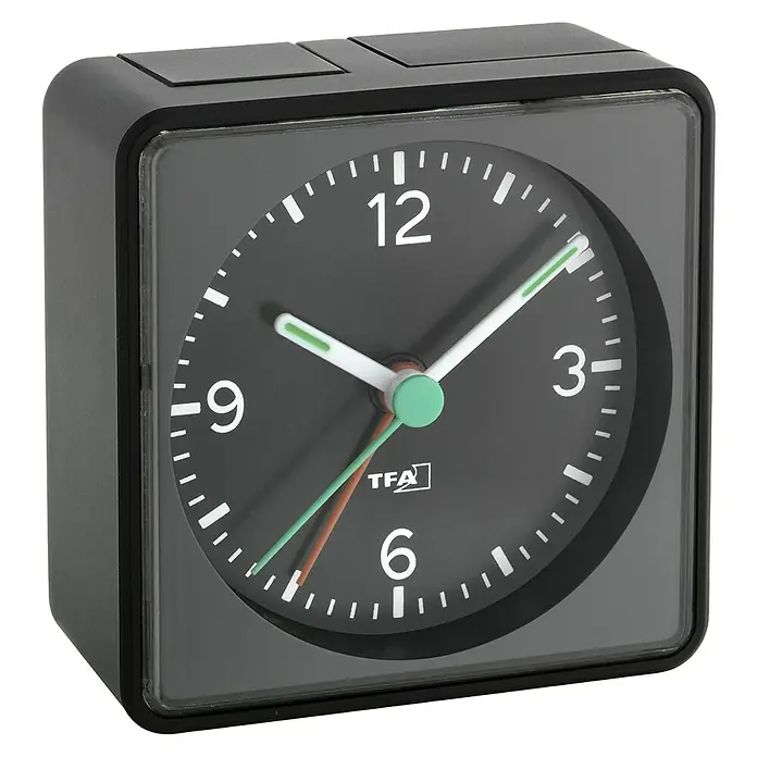 TFA Dostmann Kvarcna budilica Push - Crne boje, 7 x 3,7 x 7 cm - Dijagonalni pogled