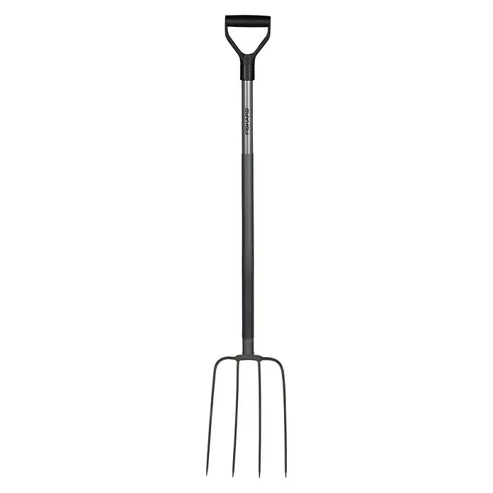 Fiskars Ergonomic Dunggabel - Arbeitsbreite: 22 cm, Anzahl Zinken: 4, Langstiel - Vorderansicht