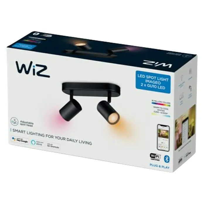 WiZ Imageo Regleta LED inteligente x2 - 10 W, L x An x Al: 12,3 x 25 x 10,5 cm, Color del marco: Negro, RGBW - Vista angular