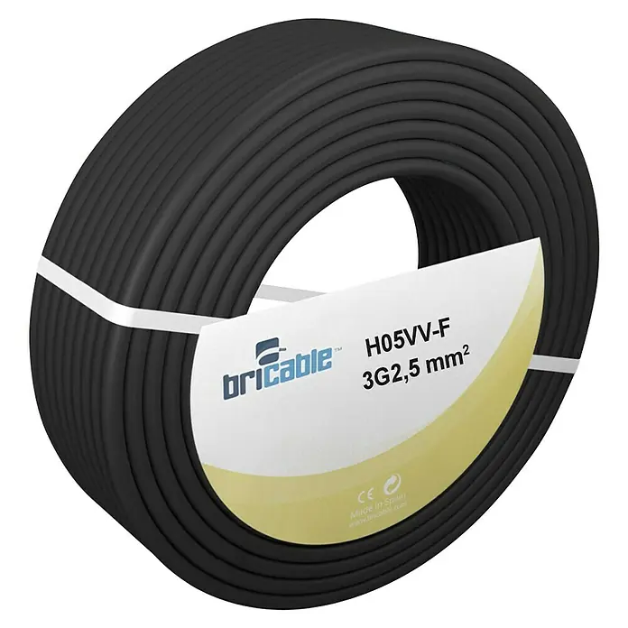 Bricable Cable unipolar Fase - H05VV-F3G2,5, 50 m, Negro - Vista angular