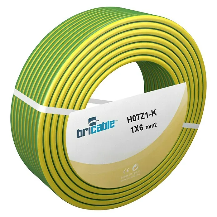 Bricable Cable unipolar - H07Z1-K1x6, 100 m, Verde/Amarillo - Vista angular