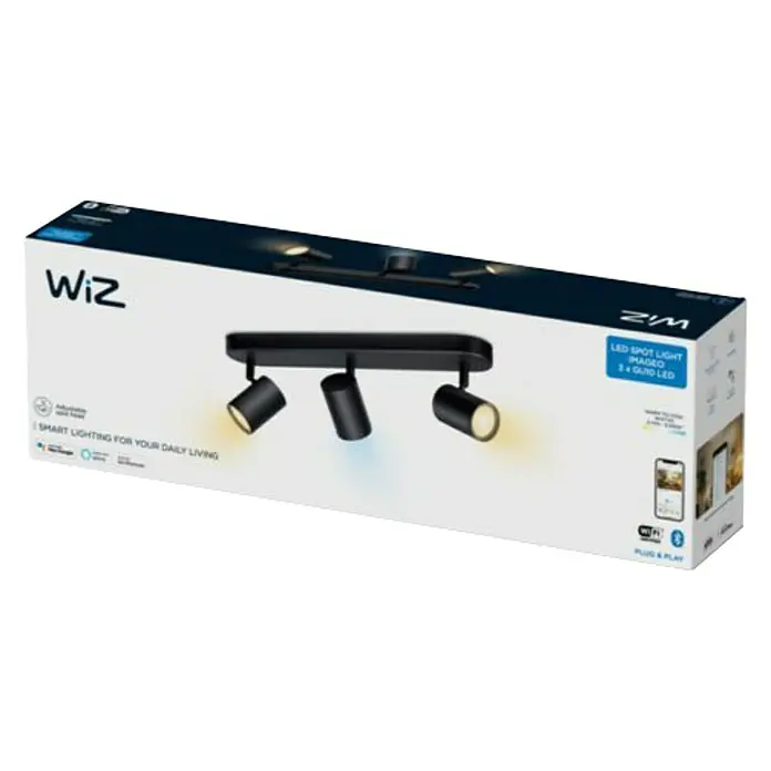 WiZ Imageo Regleta LED inteligente x3 - 15 W, L x An x Al: 12,3 x 44 x 10,5 cm, Negro, Blanco frío - Vista angular