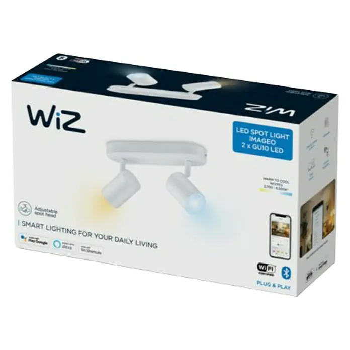 WiZ Imageo Regleta LED inteligente x2 - 10 W, L x An x Al: 12,3 x 25 x 10,5 cm, Color del marco: Blanco, Blanco frío - Vista angular