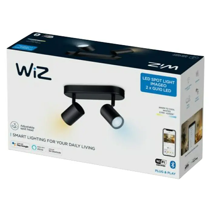 WiZ Imageo Regleta LED inteligente x2 - 10 W, L x An x Al: 12,3 x 25 x 10,5 cm, Color del marco: Negro, Blanco frío - Vista angular