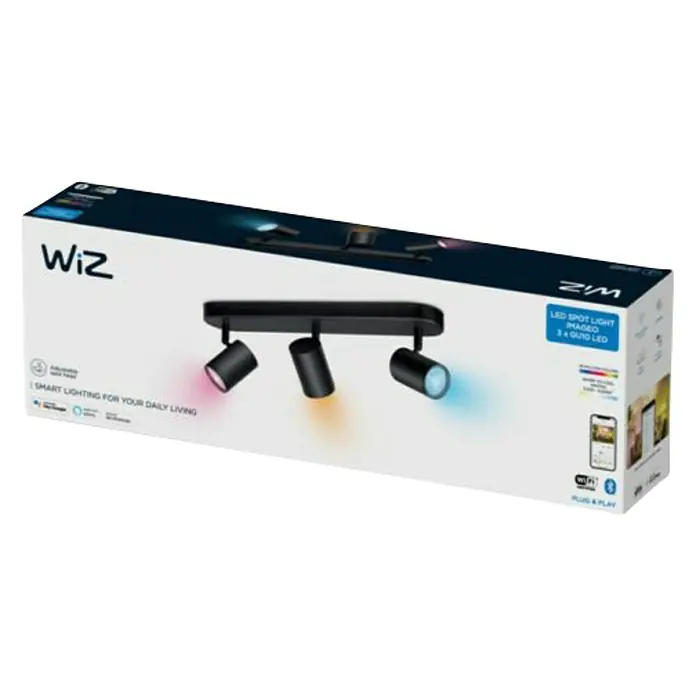 WiZ Imageo Regleta LED inteligente x3 - 15 W, L x An x Al: 12,3 x 44 x 10,5 cm, Negro, RGBW - Vista angular