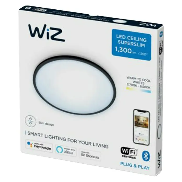 WiZ Plafón LED redondo Superslim - 16 W, Ø x Al: 29,2 x 2,3 cm, Blanco frío - Vista angular