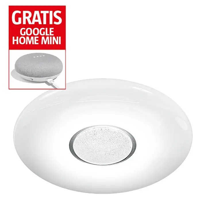 Ledvance Plafón LED redondo y altavoz Google Home Mini - 32 W, Ø x Al: 51 x 8,3 cm, Blanco - Vista angular