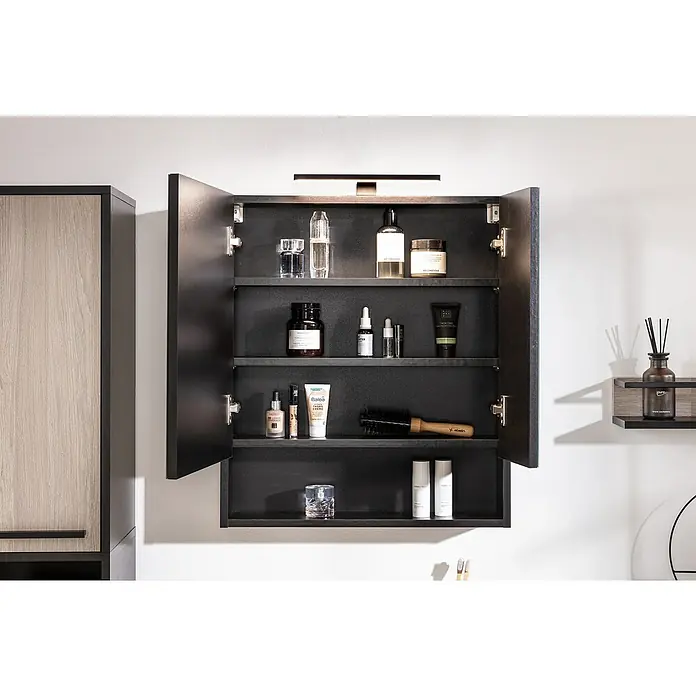 BAUHAUS Jannik LED-Spiegelschrank - B x H: 60 x 70 cm, Mit Beleuchtung, Spanplatte, Anthrazit - Stimmungsaufnahme