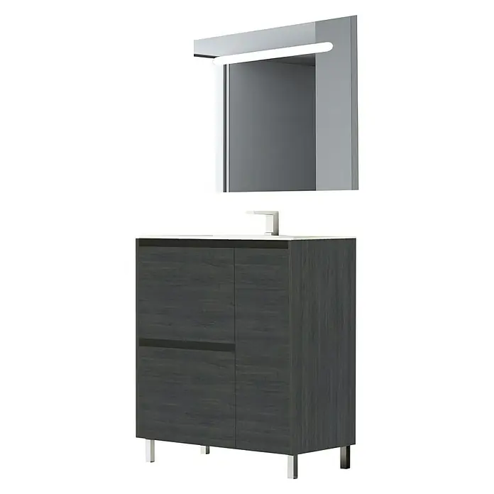 Conjunto de mueble de baño Devon - 80 cm, 3 piezas, Azabache, Mate - Vista angular