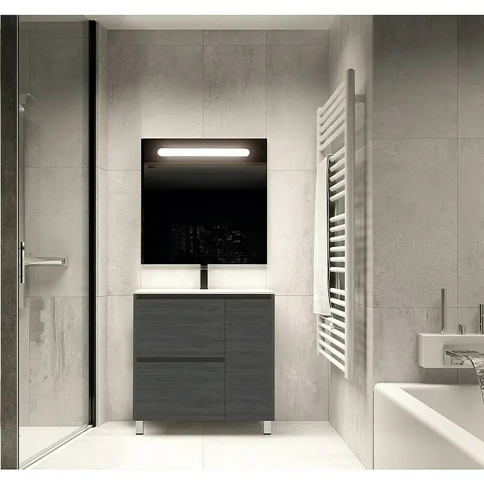 Conjunto de mueble de baño Devon - 80 cm, 3 piezas, Azabache, Mate - Foto ambiente