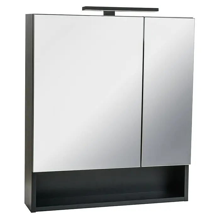 BAUHAUS Jannik LED-Spiegelschrank - B x H: 60 x 70 cm, Mit Beleuchtung, Spanplatte, Anthrazit - Diagonale Ansicht