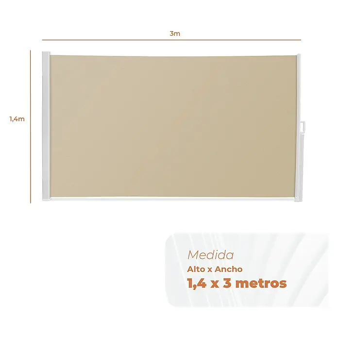 SmartSun Toldo lateral móvil Elegance - Beige arena, L x Al: 3 x 1,4 m - Dibujo técnico