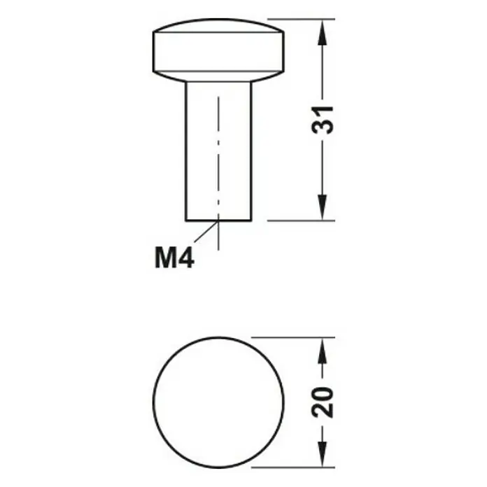 Häfele Möbelknopf - Ø x H: 20 x 31 mm, Sonstige, Lackiert, Schwarz - Skizze