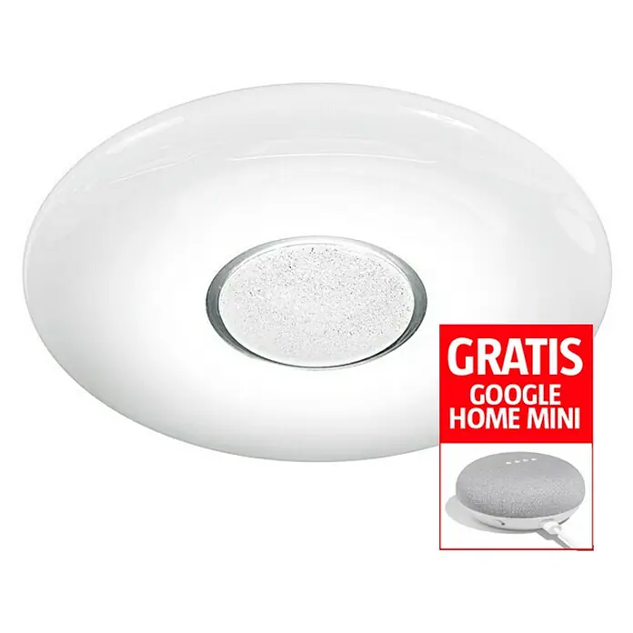Ledvance Plafón LED redondo y altavoz Google Home Mini - 32 W, Ø x Al: 51 x 8,3 cm, Blanco - Vista angular