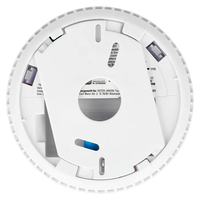 UniTEC Rauchwarnmelder - Durchmesser: 9 cm, Batterielaufzeit: 1 Jahr, 85 dB - Rückansicht
