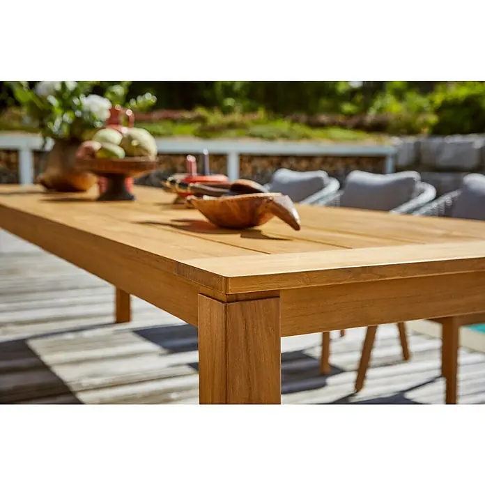 Sunfun Laura Gartentisch - L x B x H: 300 x 100 x 76 cm, Helles Teakholz - Detailaufnahme