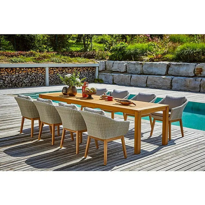 Sunfun Laura Gartentisch - L x B x H: 300 x 100 x 76 cm, Helles Teakholz - Stimmungsaufnahme