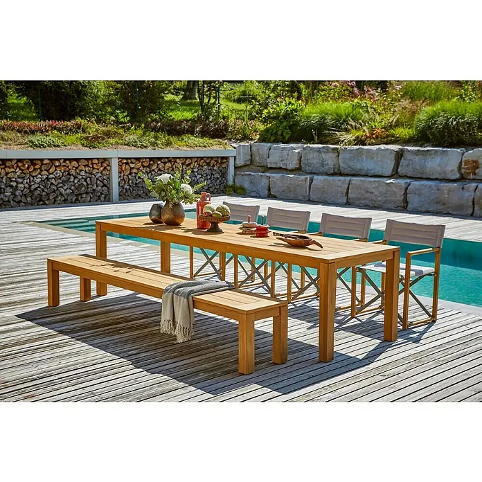 Sunfun Laura Gartentisch - L x B x H: 300 x 100 x 76 cm, Helles Teakholz - Stimmungsaufnahme