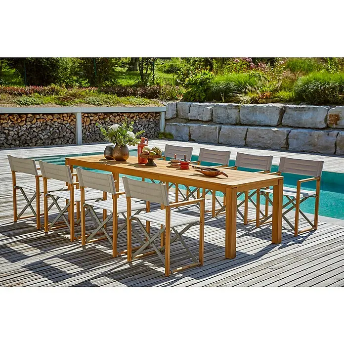 Sunfun Laura Gartentisch - L x B x H: 300 x 100 x 76 cm, Helles Teakholz - Stimmungsaufnahme