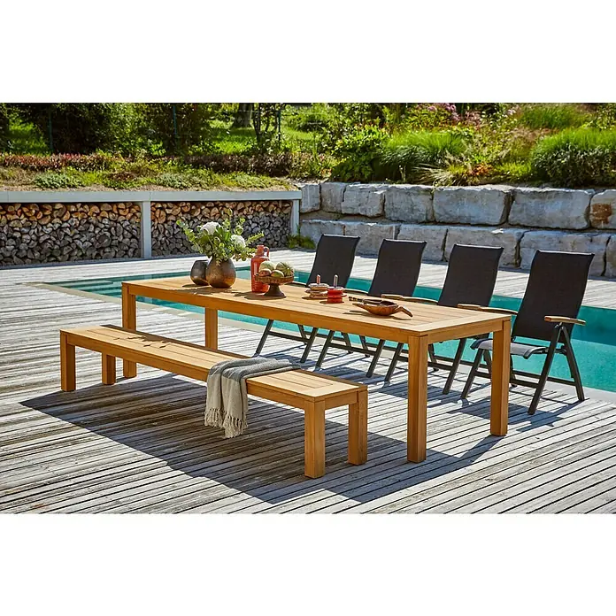 Sunfun Laura Gartentisch - L x B x H: 300 x 100 x 76 cm, Helles Teakholz - Stimmungsaufnahme