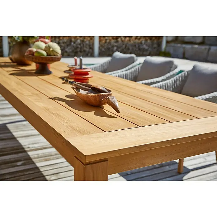 Sunfun Laura Gartentisch - L x B x H: 300 x 100 x 76 cm, Helles Teakholz - Detailaufnahme