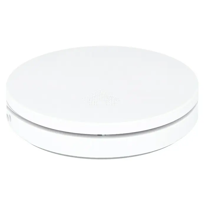 UniTEC Rauchwarnmelder Design - Durchmesser: 12,5 cm, Höhe: 2,5 mm, Batterielaufzeit: 10 Jahre, Alarmsignal: 85 dB, Weiß - Diagonale Ansicht