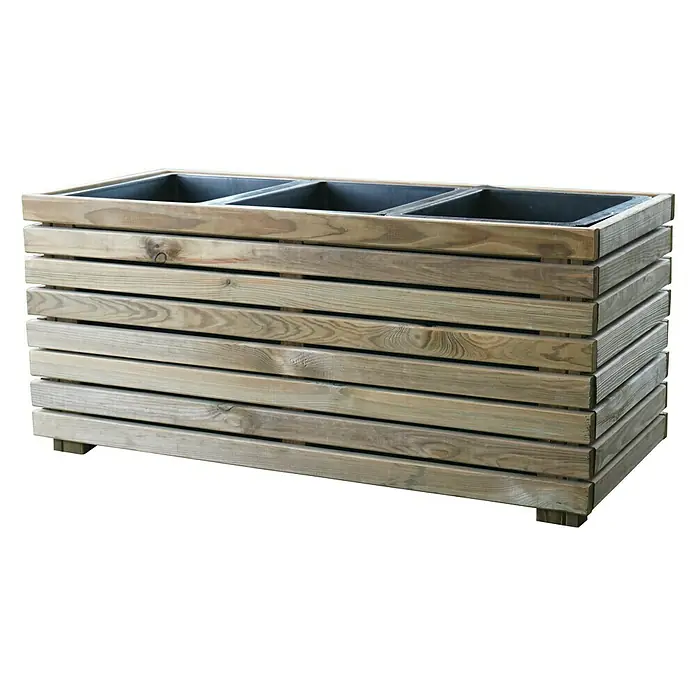 Forest-Style Macetero para plantas Horizon - Dimensiones externas (L x An x Al): 90 x 40 x 40 cm, Madera, Natural - Vista angular