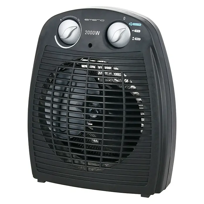Emerio Miniverwarming met ventilatorfunctie - 2.000 W, Zwart - Diagonaal zicht