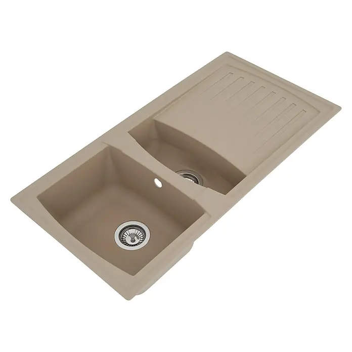 Respekta Einbauspüle Boston - 100 x 50 cm, 1½ Becken, Mineralite, Sandbeige - Ansicht von oben